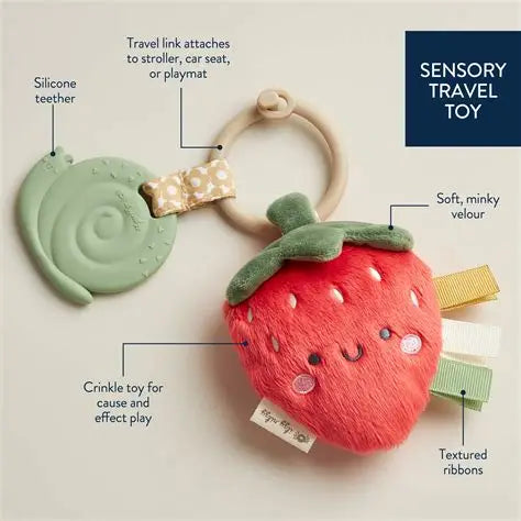 Itzy Ritzy Itzy Pal Baby Teether with Lovey & Crinkle Toy - Strawberry